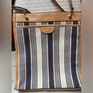 Jones New York, purse- denim striped with leather handles. New/ great condition.